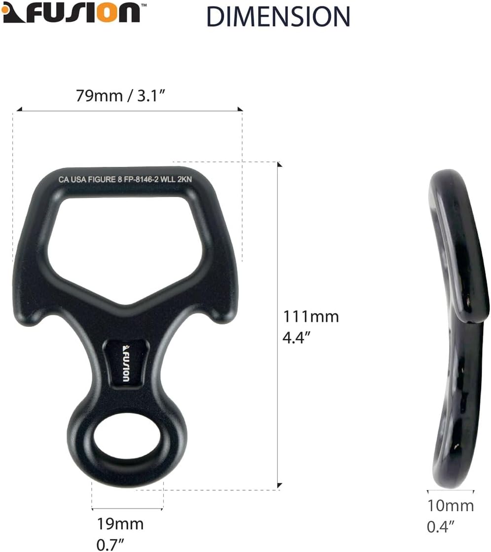 Fusion Climb Aluminum Descender Rescue Figure 8 Descender with Ears/Horns Rappelling Gear Belay Device Climbing Skills