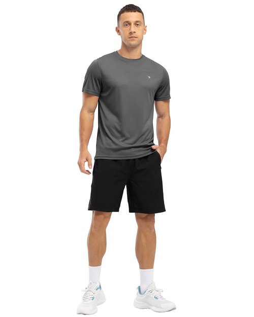 BGOWATU Men's Quick Dry Short Sleeve T-Shirt Rash Guard Swim Shirts Gym Running Workout Active Athletic UPF 50+ UV Tee Shirt Dark Grey Size L