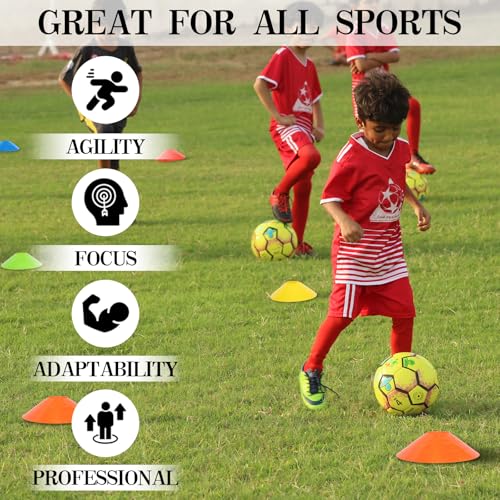 Multicolor Soccer Cones 50 Pack with Mesh Bag & Strap for Sports Training