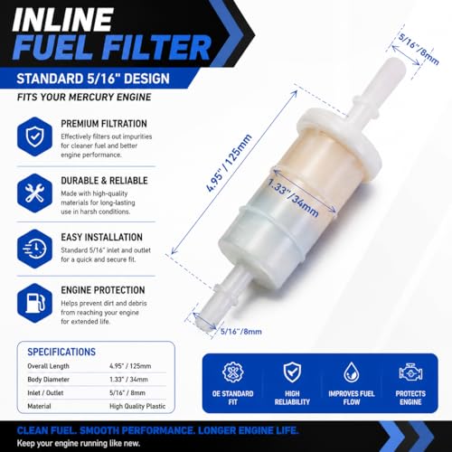2 Pack Inline Fuel Filter for Mercury & Mariner Outboards - 20 Micron Replacement