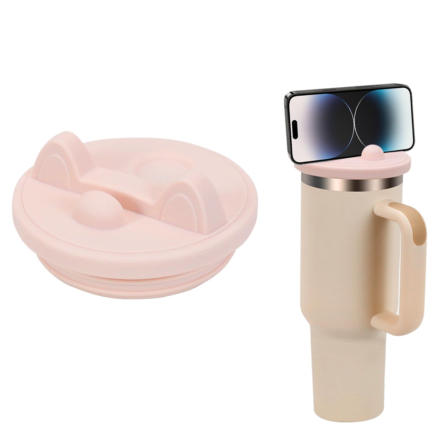 Genleas Tumbler Lids with Phone Shelf for Stanley cups 40 & 64 oz, Silicone Replacement Lids with Cell Phone Holder for Stanley Quencher H2.0 40 oz & 64 oz, Tumbler Cup Accessories for Stanley, Pink