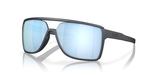 Oakley Men's OO9147 Castel Rectangular Sunglasses, Blue Steel/Prizm Deep Water Polarized, 63 mm