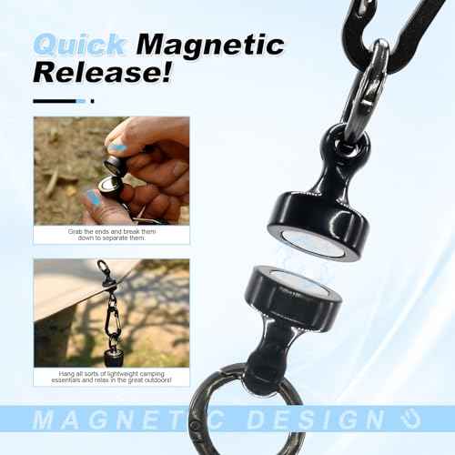 Quick Release Keychain 2-Pack, Magnetic Detachable Key Ring with Plastic Shell, Black Key Holder for Car Keys, Belt Loop, Purse, Fishing Gear & Outdoor Use