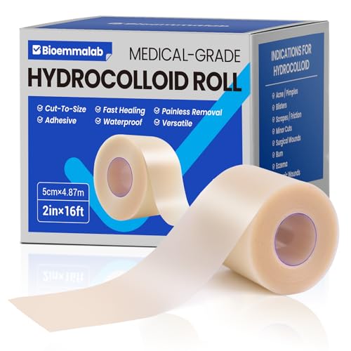 Hydrocolloid Roll Large Adhesive Bandages Medical Grade Tape Wound Care Dressing, Cut-to-Size Waterproof Patches for Face Acne Pimple, Blister, Burn, Sterile & Fast Healing (2in x 16ft)