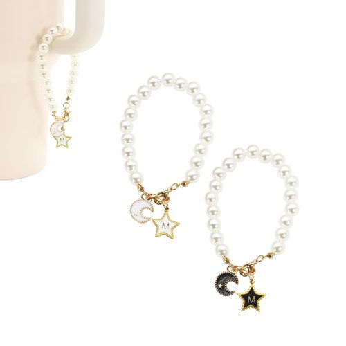 RJINYENS Letter Charm Accessories for Stanley 30&40 Oz, 2Pcs Moon & Star Shaped Initial Name ID Cup Charms for Tumblers, Stanley Charms for Handle, Stanley Cup Accessories Chain (Star+Moon-M)
