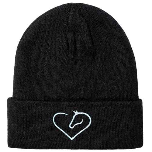 Horse Beanie Horse Gifts Embroidered Knit Hats Black Beanies for Horse Lovers Women Men