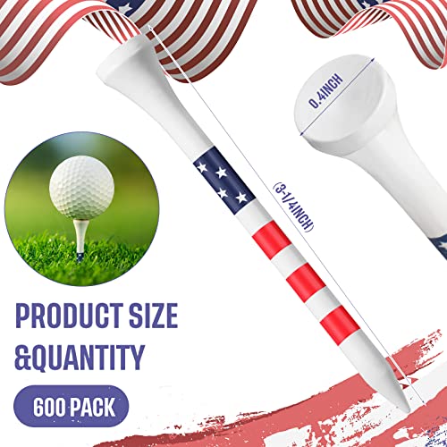 Patriotic Golf Tees Bulk - 600 Pieces, 3-1/4 Inches, Chic Design, Red White Blue