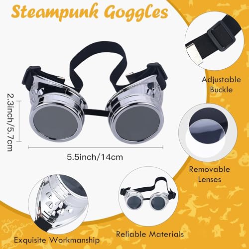 Halloween Costume Accessories Vintage Steampunk Goggles Glasses Yellow Beanie Striped Knit Scarf Set for Adult Cosplay Party