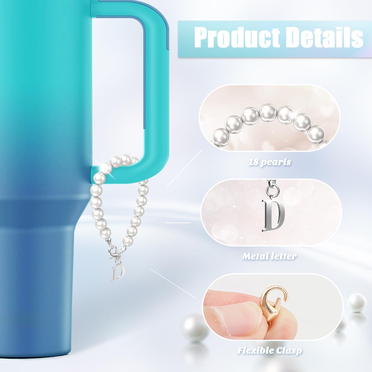 2PCS Stainless Steel Letter Charm Accessories for Stanley Cup, Initial Name ID Personalized Handle Charm for Stanley Tumbler,Yeti, Simple Modern Cups Handle(Letter D)