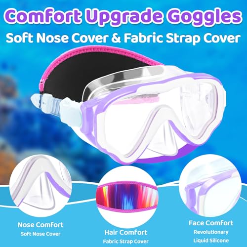 Kids Snorkel Mask Goggles with Nose Cover - Vvinca Purple, Age 6-14