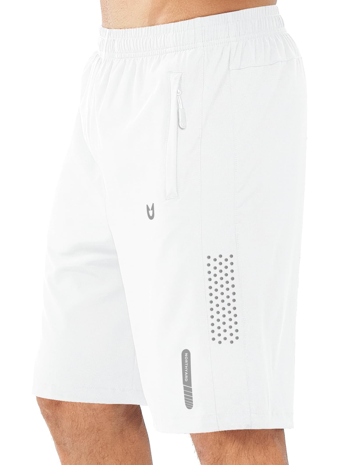 NORTHYARD Men's Athletic Running Shorts Gym Workout 7"/9"/5" Quick Dry Lightweight Sports Basketball Tennis 3 Zipper Pockets WHITE-9inch 2XL