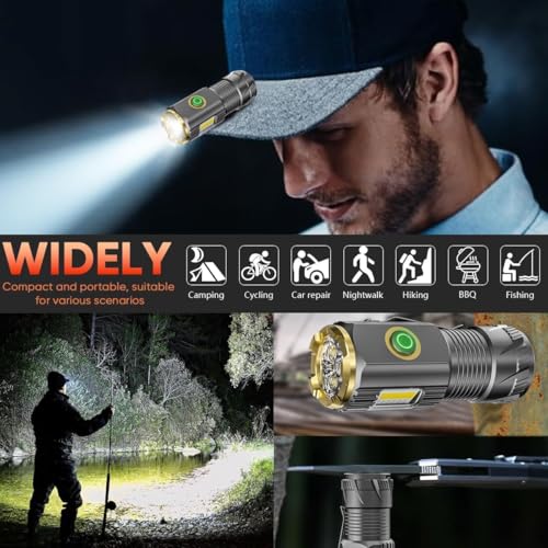 Rechargeable Mini LED Flashlight Set - 9000 Lumens, Waterproof, 6 Modes, with Clip & Magnet - Grey 2-Pack