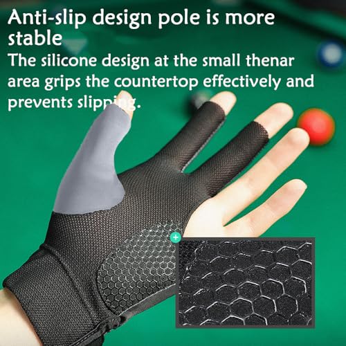 Grey Left Hand Pool Glove for Billiards and Snooker - 3 Finger, Men & Women