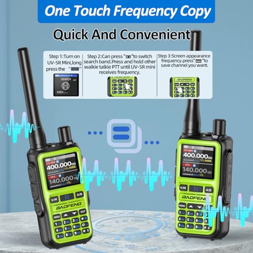 BAOFENG UV-5R MINI Handheld Ham Radio Two-Way Walkie Talkies with NOAA Weather, Dual PTT, USB-C Charger, 6Antenna - Green