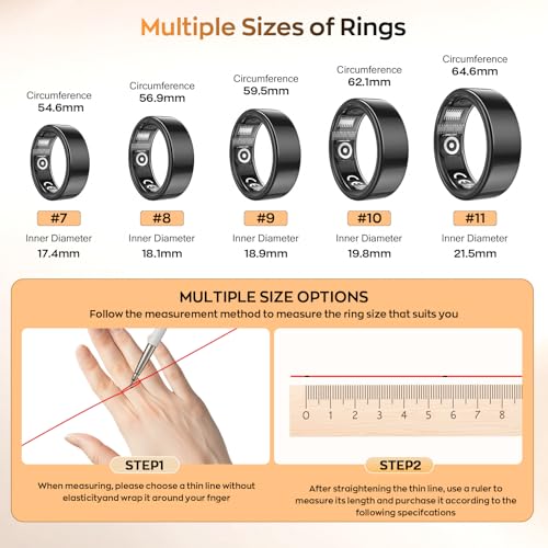 Smart Ring with Sleep Monitoring, Step Counting, Heart Rate, Blood Oxygen for iOS and Android, No Subscription Fee, IP68 Waterproof Health Tracker (Gold, 7)