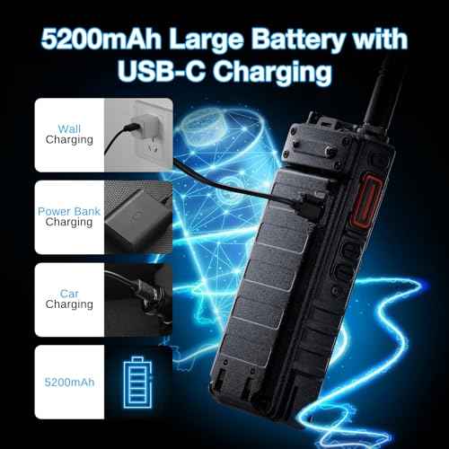 BAOFENG UV-25 PLUS 10W GPS Ham Radio Handheld, Long Range Two Way Radio AM FM NOAA Receiver with 5200mAh Battery USB-C Port, 2" Screen, 1000CH, Fall Detection Alert, Tactical Walkie Talkie for Outdoor