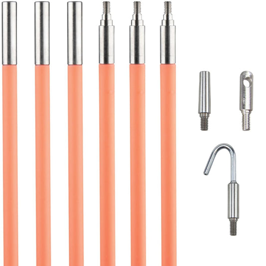 Klein Tools 50303 30-Foot Lo-Flex Glow Fish Rod Set, (6) 5-Foot Fiberglass Rods, Adapter, Bullet Nose, Splinter Guard Coating