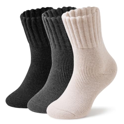 Thermal Women’s Boot Socks 3 Pairs - Thick Cozy Winter Socks, Black/Grey/Beige, Variation 5-9