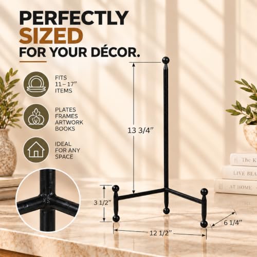 Black Tripod Plate Stand and Art Holder - 14 Inch Display Easel with Adjustable Height