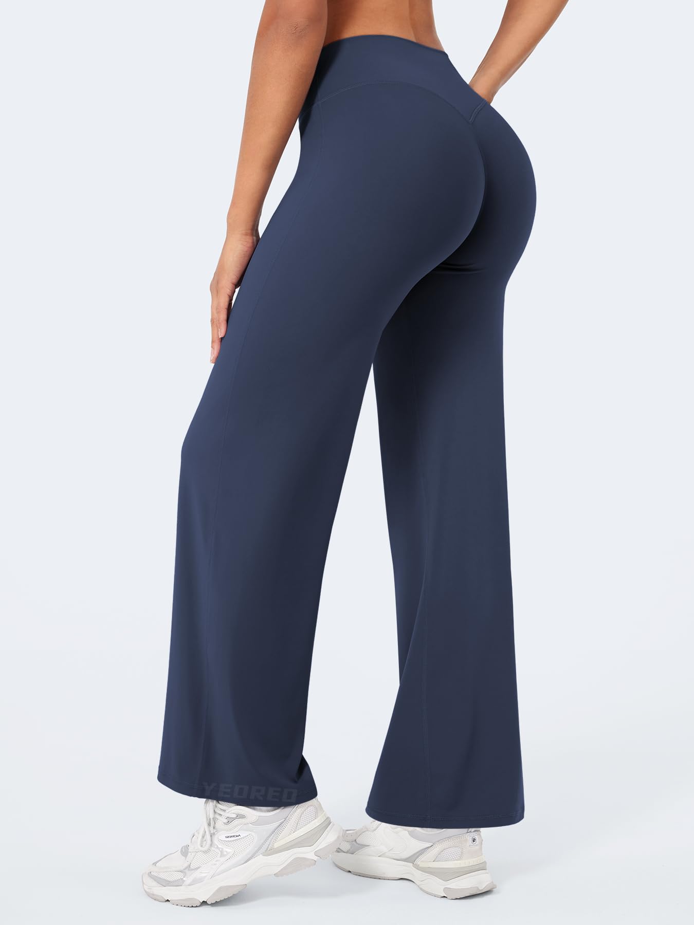 YEOREO Workout Leggings Womens No Front Seam Straight Leggings 29" High Waist Buttery Eddiy Gym Yoga Pants Navy Blue XS