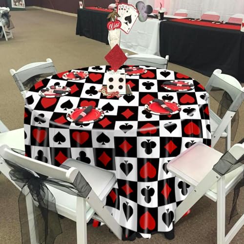9Pcs Casino Tablecloths Set - 84 x 84 Inch Round Poker Party Cover, Casino Theme Decorations