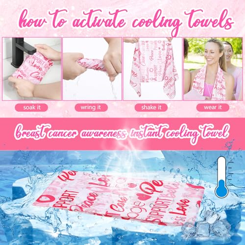Breling 24 Pack Breast Cancer Awareness Cooling Towels 31 x 11 inches Pink Ribbon Sweat Breathable Chilly Pink Microfiber Football Towel for Breast Cancer Procession Survivor Sport Yoga Gifts(Trendy)