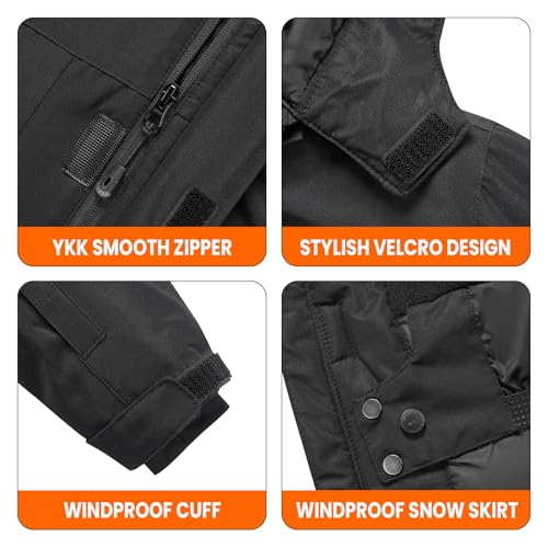 WULFUL Kids Waterproof Ski Jacket - Snow Coat for Boys 14-16 Years - Black
