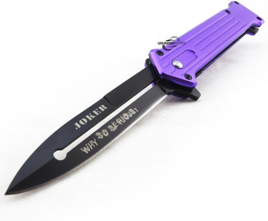Unlimited Wares Joker "Why So Serious?" Purple Assisted Opening Folding Knife 4.5-Inch Closed