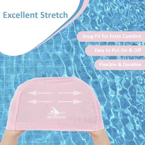 Fabric Swim Cap - One Size Pink Swim Cap, Cloth Swimcap for Long and Short Hair for Men, Women, Boy, Girl, Lightweight and Comfortable, Perfect for Pool, Beach, Lap Swimming