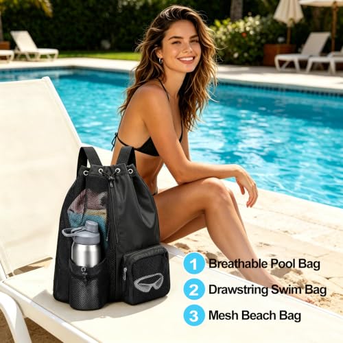 Mesh Swim Bag with Wet-Dry Separation for Pool and Beach