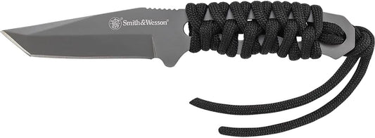 Smith & Wesson SW910TAM 5.9in High Carbon S.S. Full Tang Neck Knife with a 2.8in Tanto Blade and Paracord Handle for Outdoor, Tactical, Survival and EDC