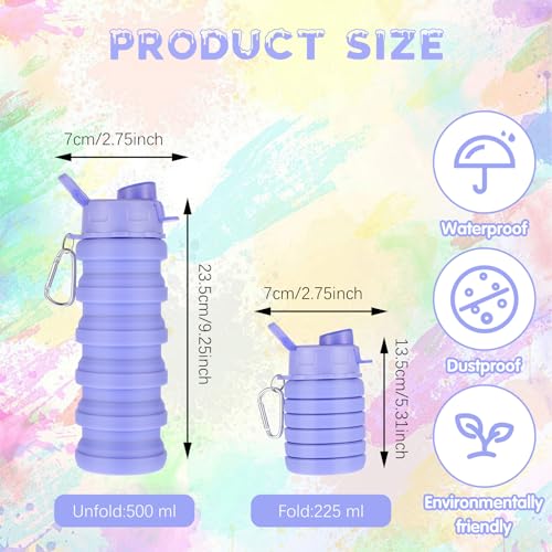 Foldable 16 oz Silicone Water Bottles Set with Metal Clip – Reusable Travel Hydration Cups