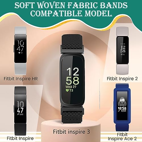 Adjustable Elastic Nylon Sport Bands Compatible with Fitbit Inspire 3/Inspire 2/Inspire/Inspire HR/Ace 2/Ace 3, Soft Loop Stretchy Straps Replacement Wristbands for Fitbit Inspire Women Men