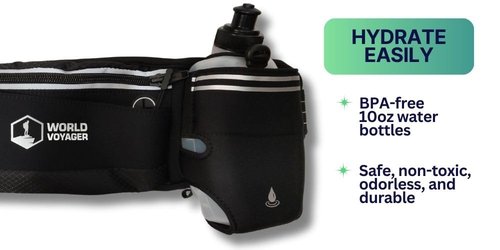Hydrabelt Ultra Hydration Belt for Runners, 2 Pockets, 10oz BPA Free Water Bottles, No Bounce, Waterproof, Black, One Size, Hydration belt with 2 pockets and 2 water bottles