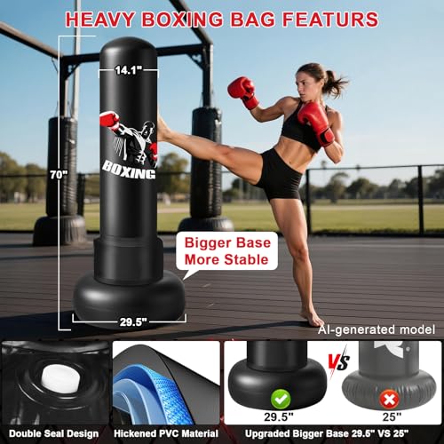 70 Inch Heavy Boxing Punching Bag with Gloves and Pump for Adults