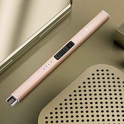 SUPRUS Electric Lighter Arc Windproof Flameless USB Rechargeable Lighter with Safety Lock for Candle BBQ Camping (Champagne Gold)