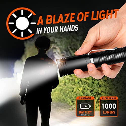 Rechargeable LED Flashlight 1000 Lumens, Magnetic, Waterproof 6 Modes