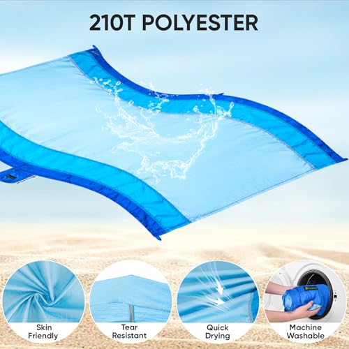 PTEROMY Beach Blanket Waterproof Sandproof, 108" X 120" Extra Large Beach Mat with Storage Bag, Quick Drying Lightweight, 6 Stakes, Accessories for Picnic, Travel (9x10 FT, Blue)