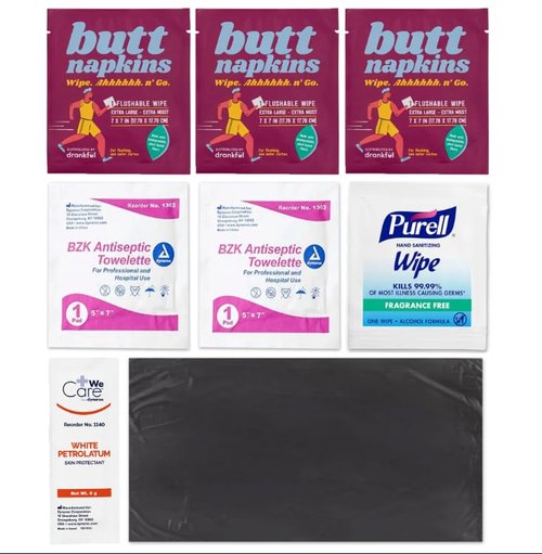 Drankful Code Brown Bag, Single Use Portable Travel Bathroom Pack, Includes Butt Napkins, Hand Wipes, Disposal Bag, Hand Sanitizer, Anti-Chafe Ointment, for Running, Camping, Hiking, Outdoors
