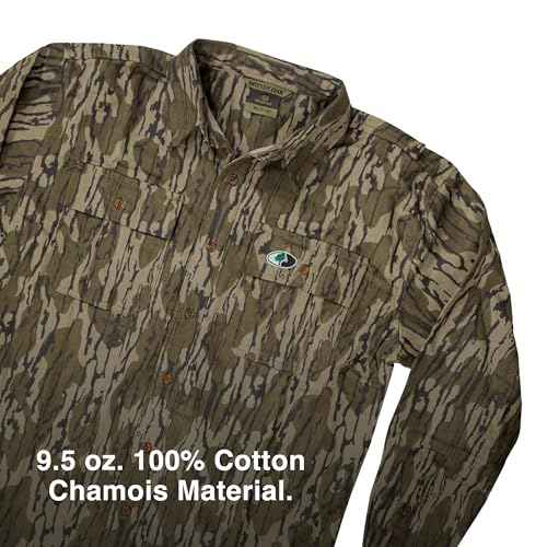 Mossy Oak Chamois Hunting Camo Shirt for Men | Heavyweight Cotton, Button Down Shirt with Pockets