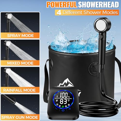 Rechargeable Portable Shower Pump for Camping with Foldable Water Bucket 8000mAh