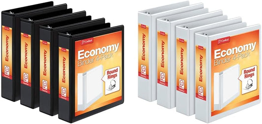 Cardinal Economy 3 Ring Binder, 1 Inch, Presentation View, Black, Holds 225 Sheets, Nonstick, PVC Free, 4 Pack of Binders (79512)
