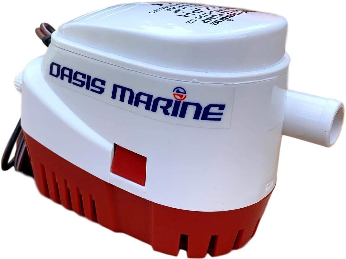 OASIS MARINE Automatic Bilge Pump with Built-in Float Switch 750 GPH 12V Water Removal Pump, Stainless Steel Shaft, Snap-Lock Strainer Base, Quiet Operation, 3/4" Hose Outlet