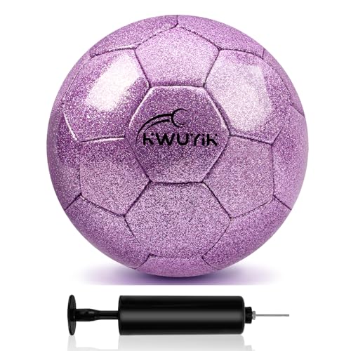 Glitter Purple Soccer Ball Size 3 with Pump for Kids Toddlers & Teens