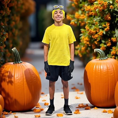 3Pcs Men's Cosplay Accessory Steampunk Goggles Glasses Punk Sunglasses Yellow Beanie Knit Hats Black Glove Halloween