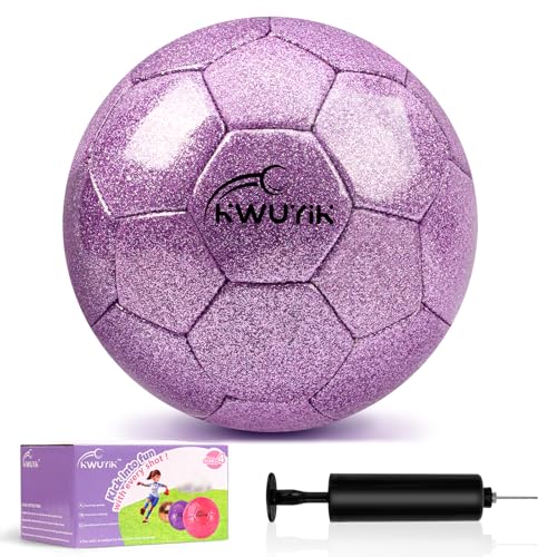 Glitter Purple Soccer Ball Size 4 with Pump - Youth & Kids Training Play