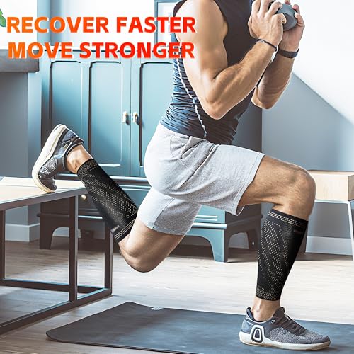 Hiball Copper Calf Compression Sleeves for Men & Women, Lower Leg Support Braces, Footless Graduated Compression Socks for Varicose Veins, Shin Splint, Lymphedema, Calf Pain Relief, Running (1 Pair)