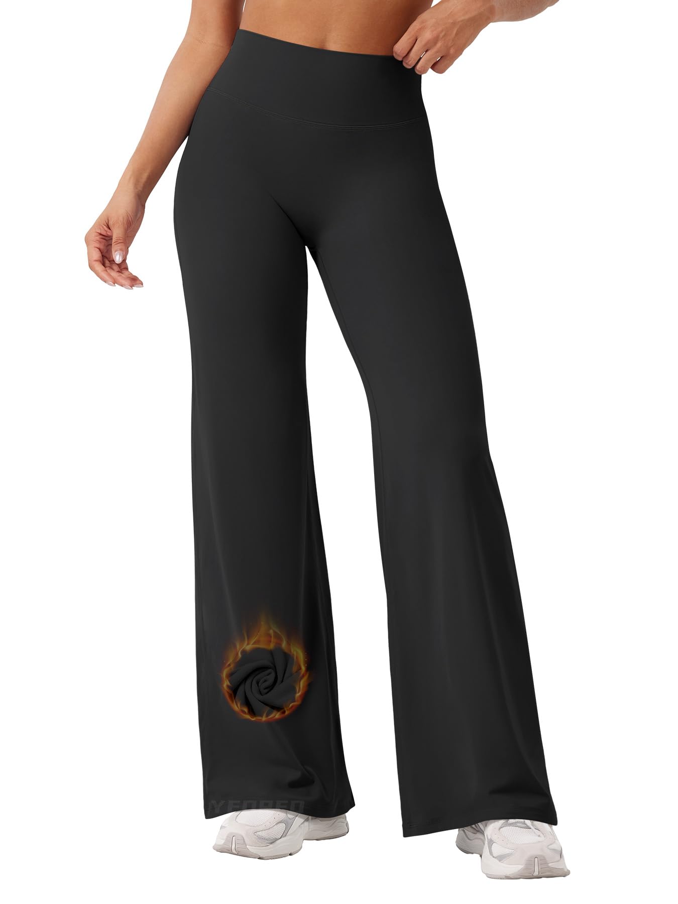 YEOREO Workout Leggings Womens No Front Seam Straight Leggings 31.5" Thin Fleece High Waist Buttery Eddiy Gym Yoga Pants Black S