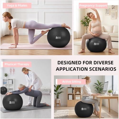 45cm to 75cm Anti-Burst Exercise Ball for Yoga, Pilates & Stability Training