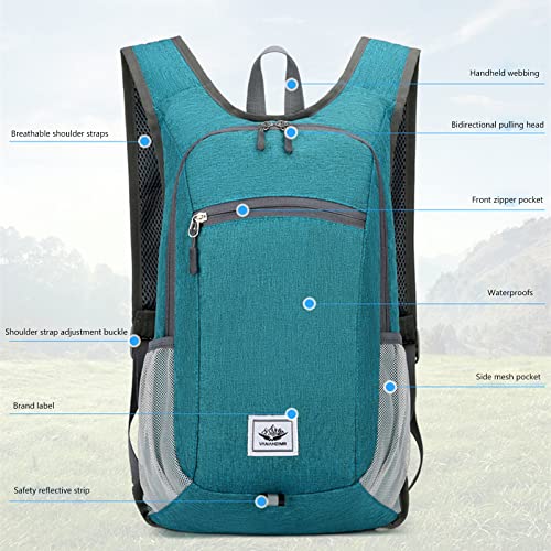 DOJUNS Hiking Backpack 15L Small Travel Backpack Lightweight Foldable Daypack Packable Camping Backpacks for Women Men (Orange)